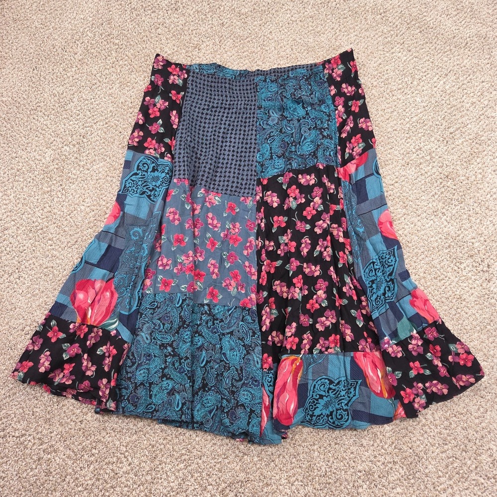 VTG Carole Little Patchwork Midi Skirt (38" Waist) Floral Boho Prairie Cottage
